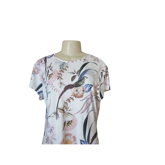 Ted Baker London Short Sleeve Fitted Blouse w Floral Birds Size Large - Picture 2 of 5